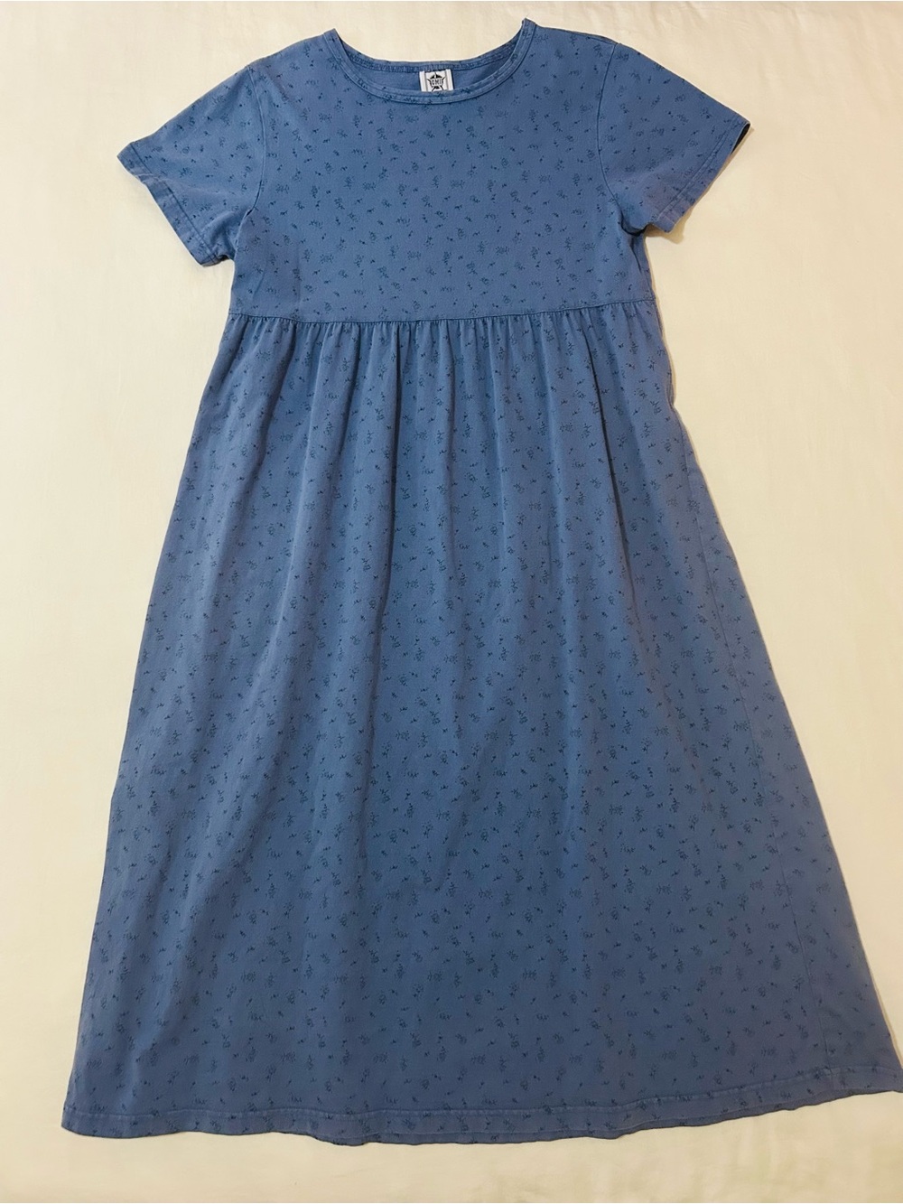 Vintage 90s CMI Blue Floral Cotton Babydoll Maxi Dress Made in USA Large